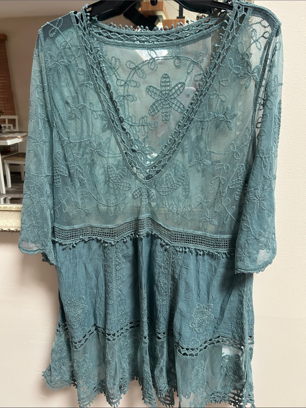 E o Menie Boho Teal Lace Swim Cover-Up Tunic by
